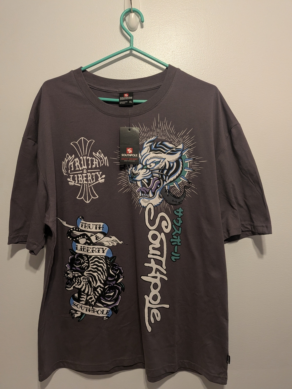 South Pole Men's Graphic Tee - Charcoal Gray Tiger Design